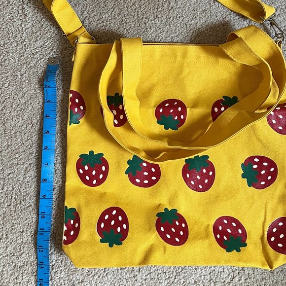 Vibrant Yellow *Strawberry* Tote, Full Zipper, Adjust or Remove Strap, NWOT - Picture 2 of 9